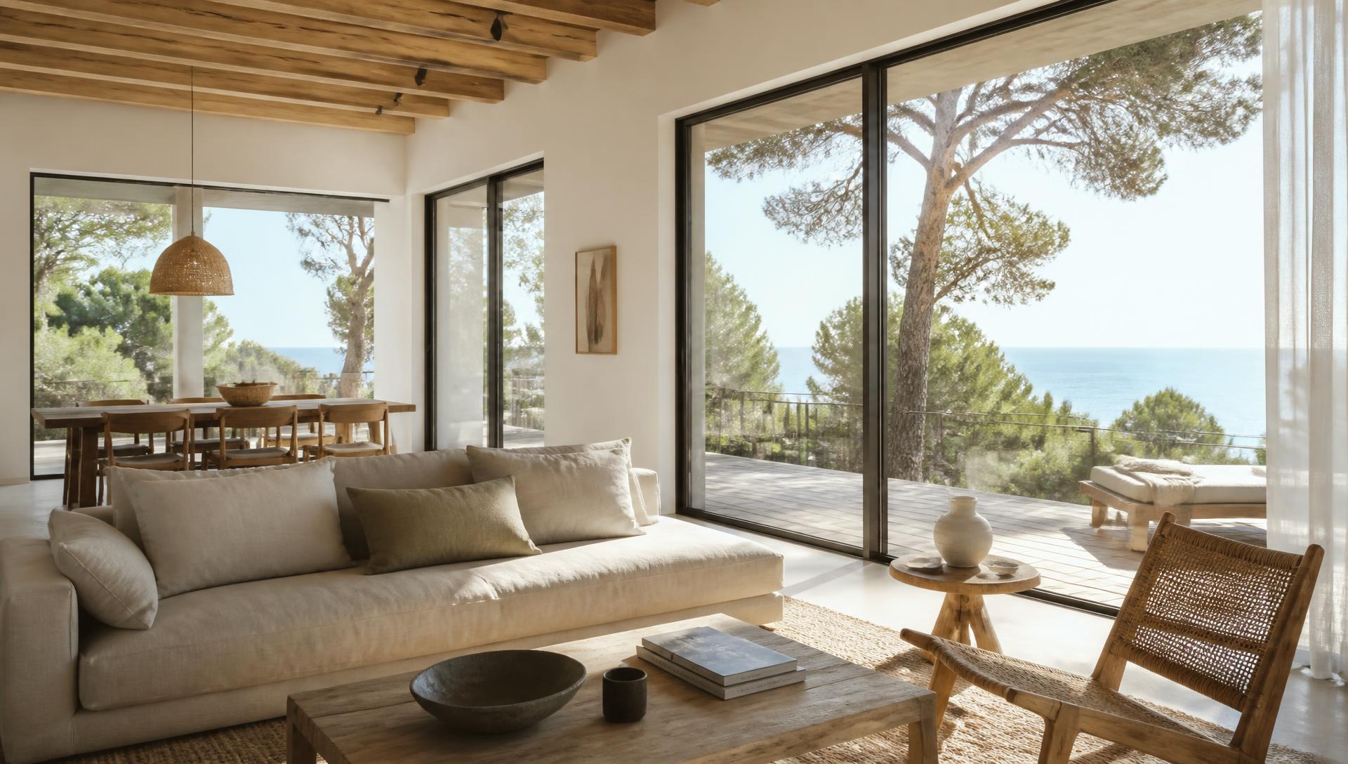 Interno luminoso di una seconda casa affacciata sul mare